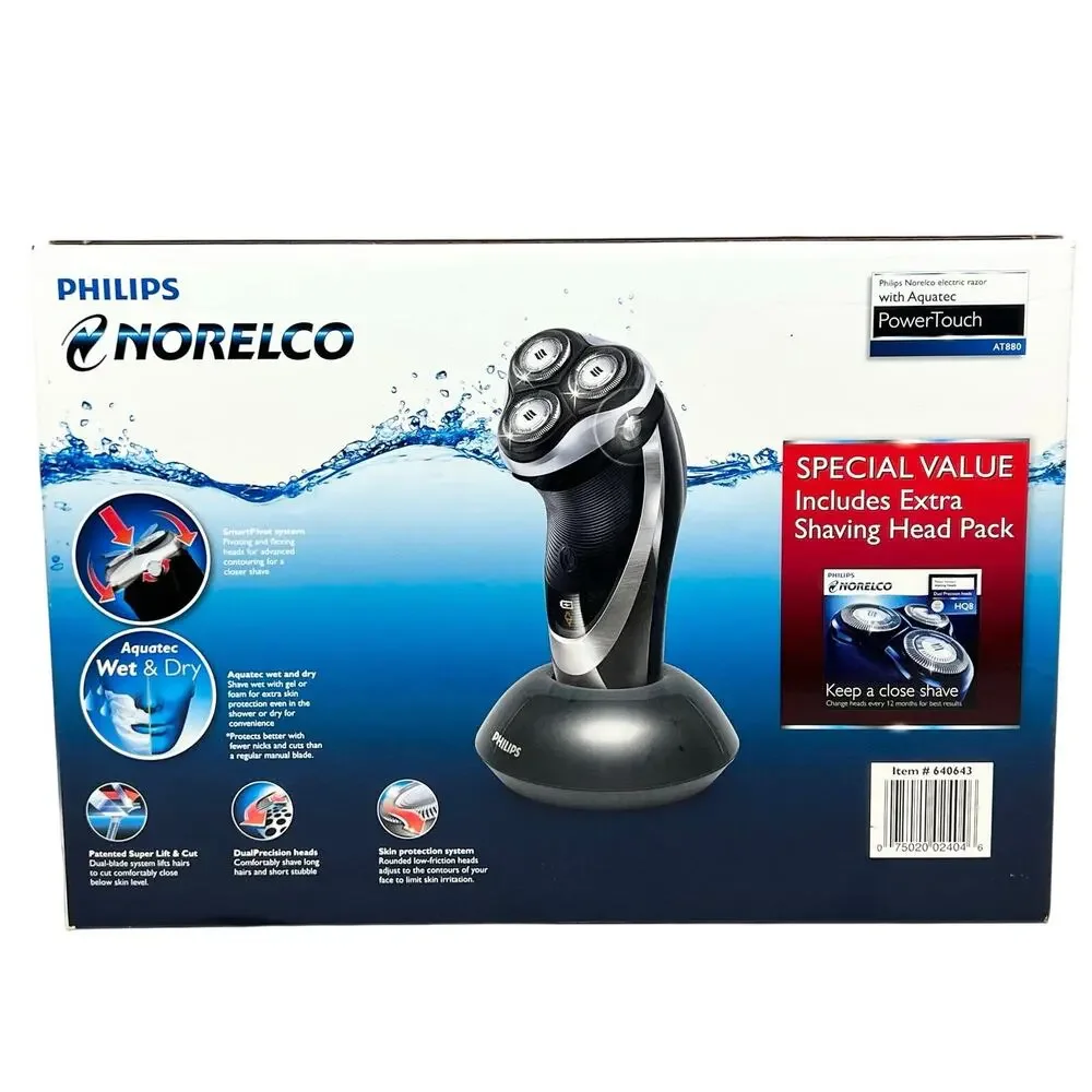 Philips Norelco AT880 Electric Shaver Razor Extra Shaving Head Pack Wet or Dry